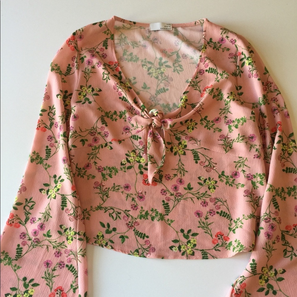 Ten Sixty Sherman Tie Front Floral Bell Sleeve Top